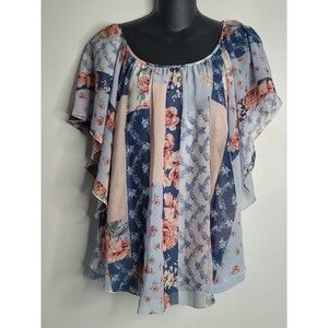 CATO Est 1946 Boho Floral Blouse Tank Top‎ Shirt Womens Medium M Blue Chiffon